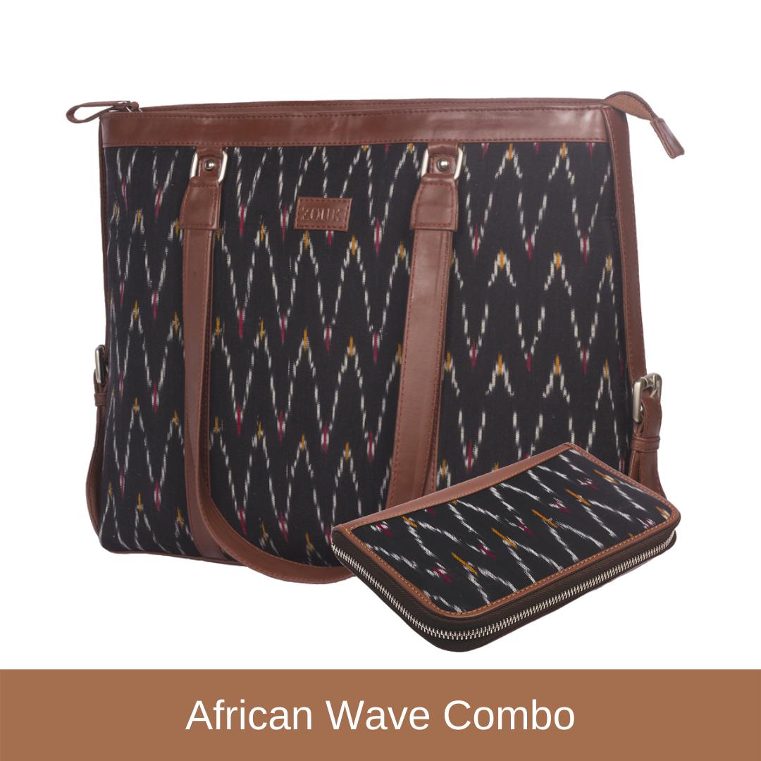Ikat African Wave - Women's Office Bag & Chain Wallet Combo