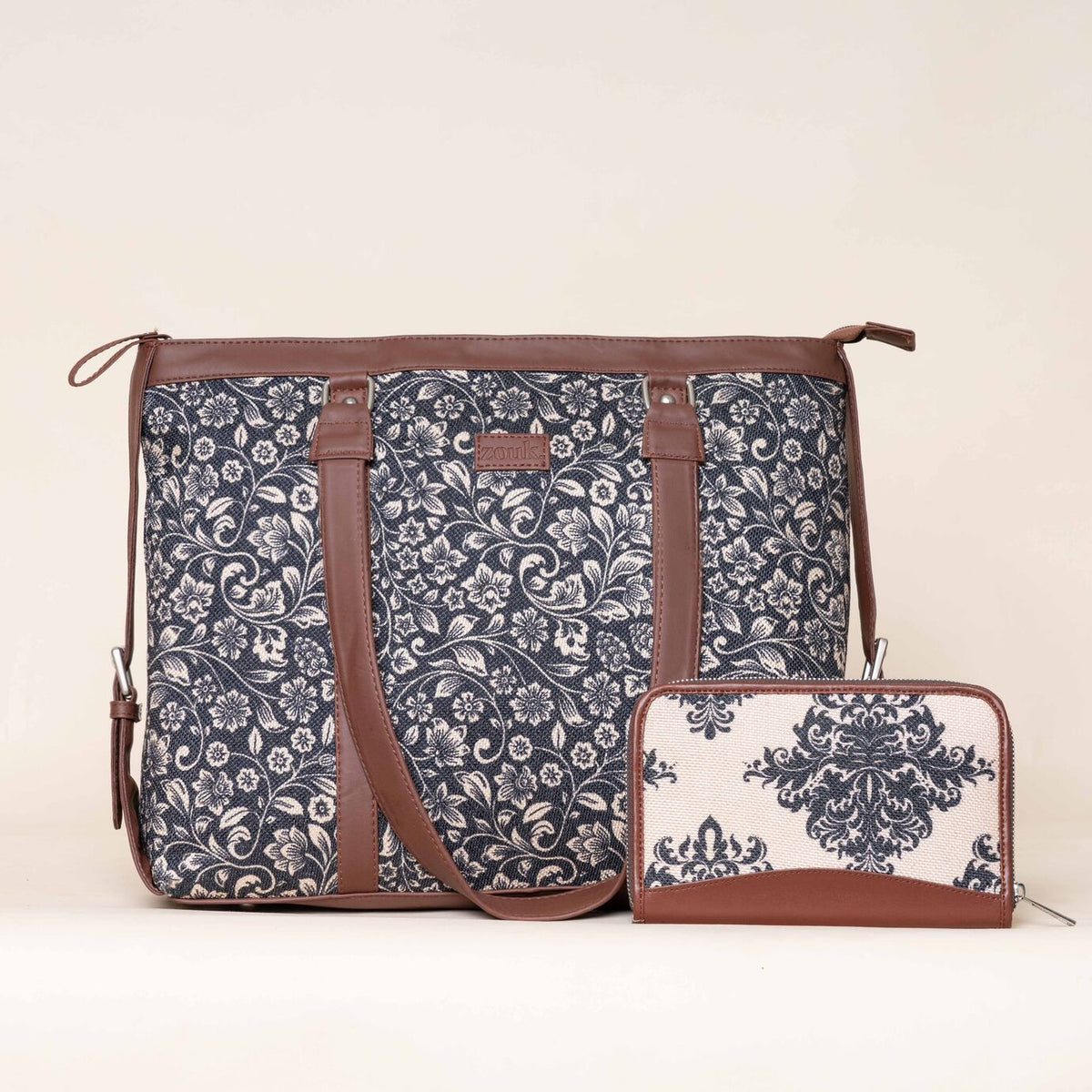 FloMotif and Mughal Motif - Office Bag & Chain Wallet Combo