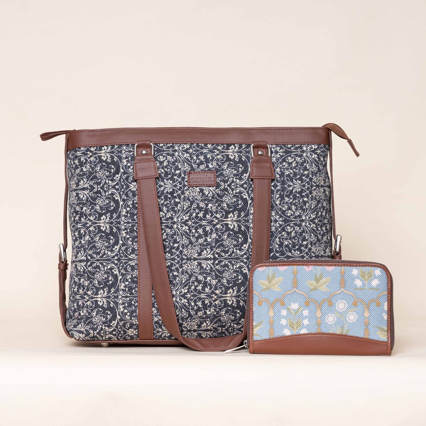 Lattice Lace and Jaipur Fresco - Office Bag & Chain Wallet Combo