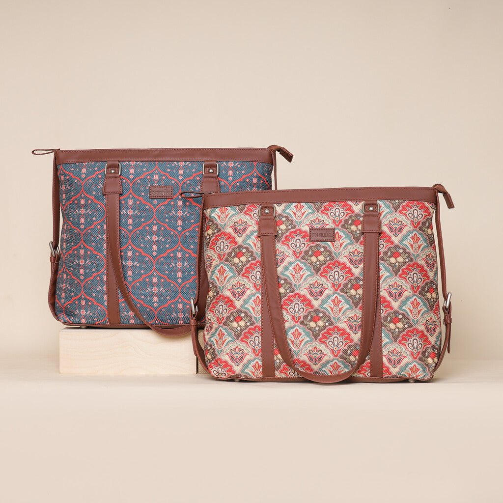Sheesh Mahal Jaali Motif and Mughal Art Multicolor - Office Bag Combo