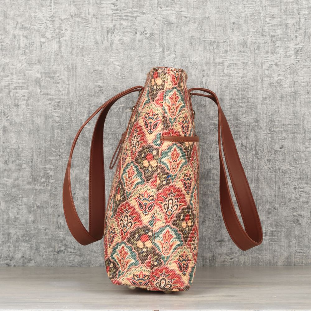 Mughal Art Multicolor- Tote Bag & Chain Wallet Combo