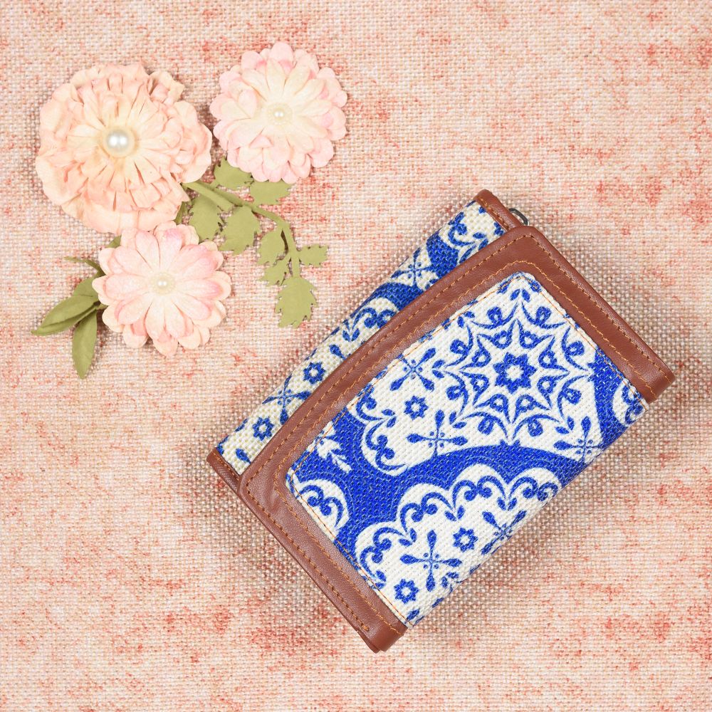 Floral Blue Pottery Three Fold Wallet