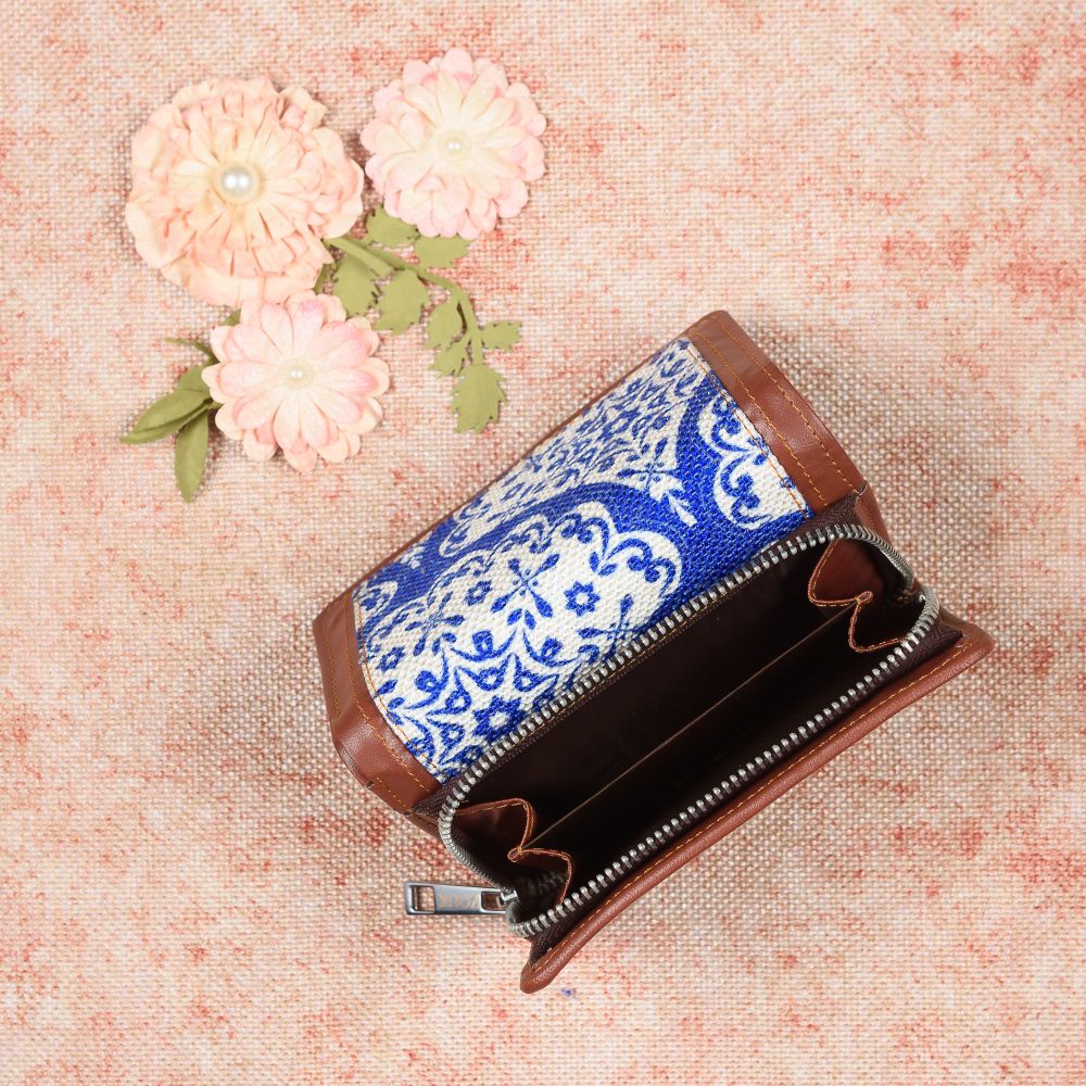 Floral Blue Pottery Three Fold Wallet