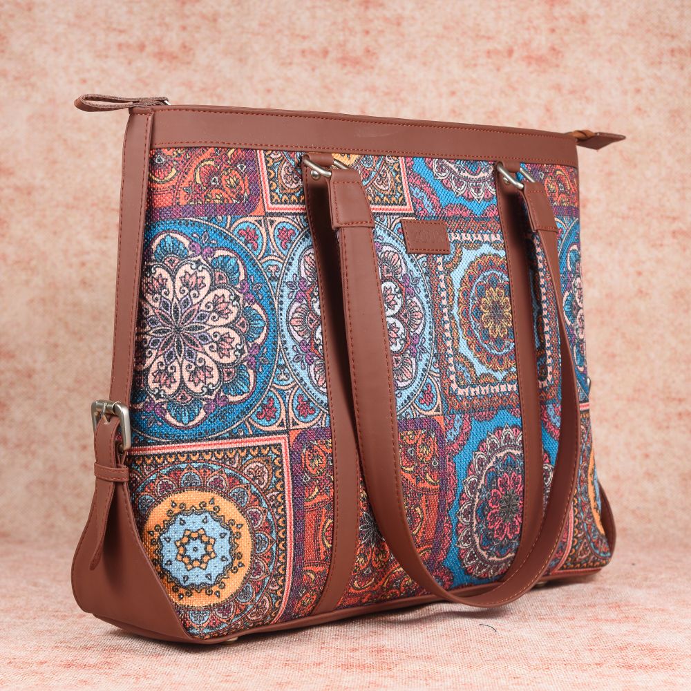 Multicolor Mandala Print - Office Bag & Chain Wallet Combo