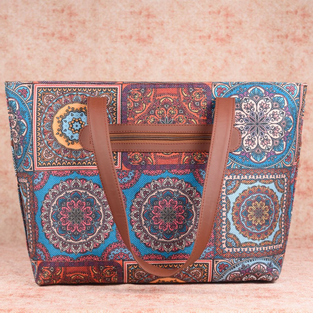 Multicolor Mandala Print- Tote Bag & Chain Wallet Combo