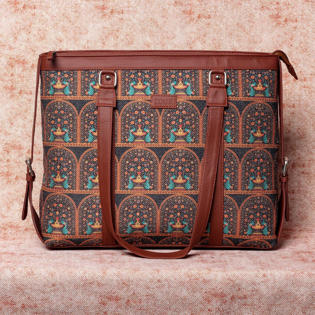 Royal Indian Peacock Motif- Office Bag & Chain Wallet Combo