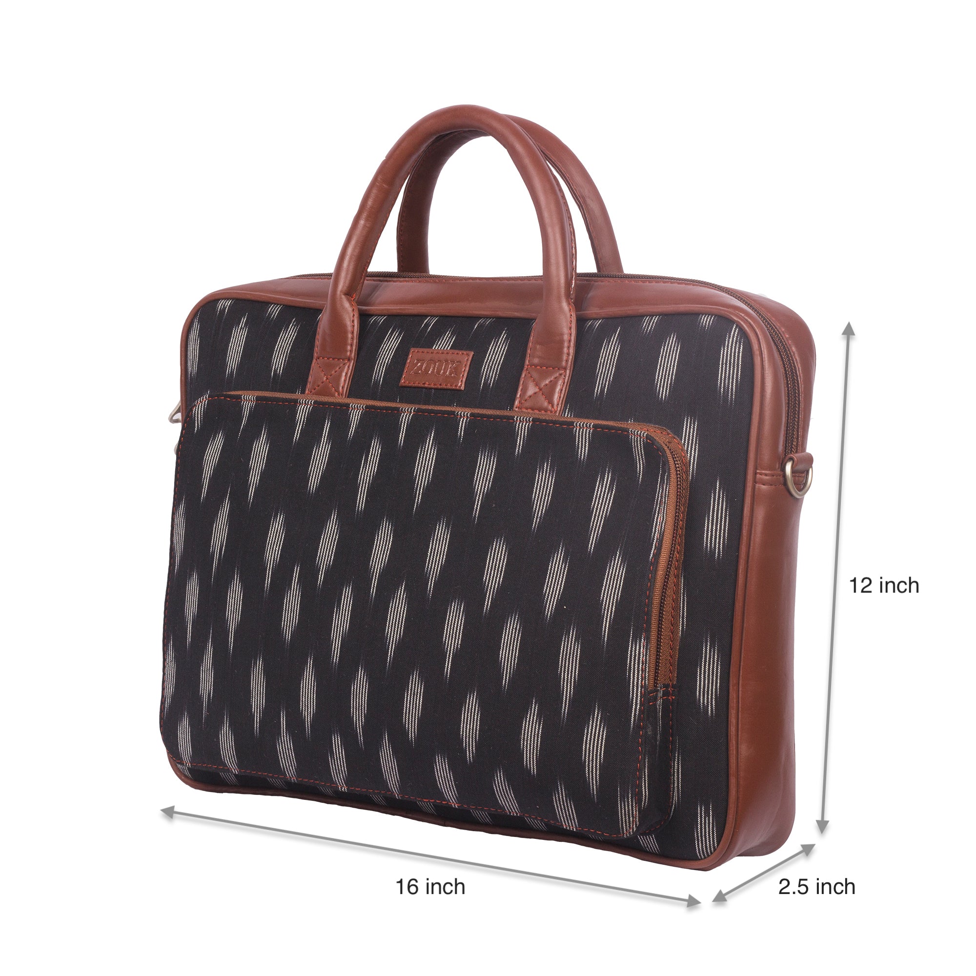 Ikat Striped Black Laptop Bag with dimensions