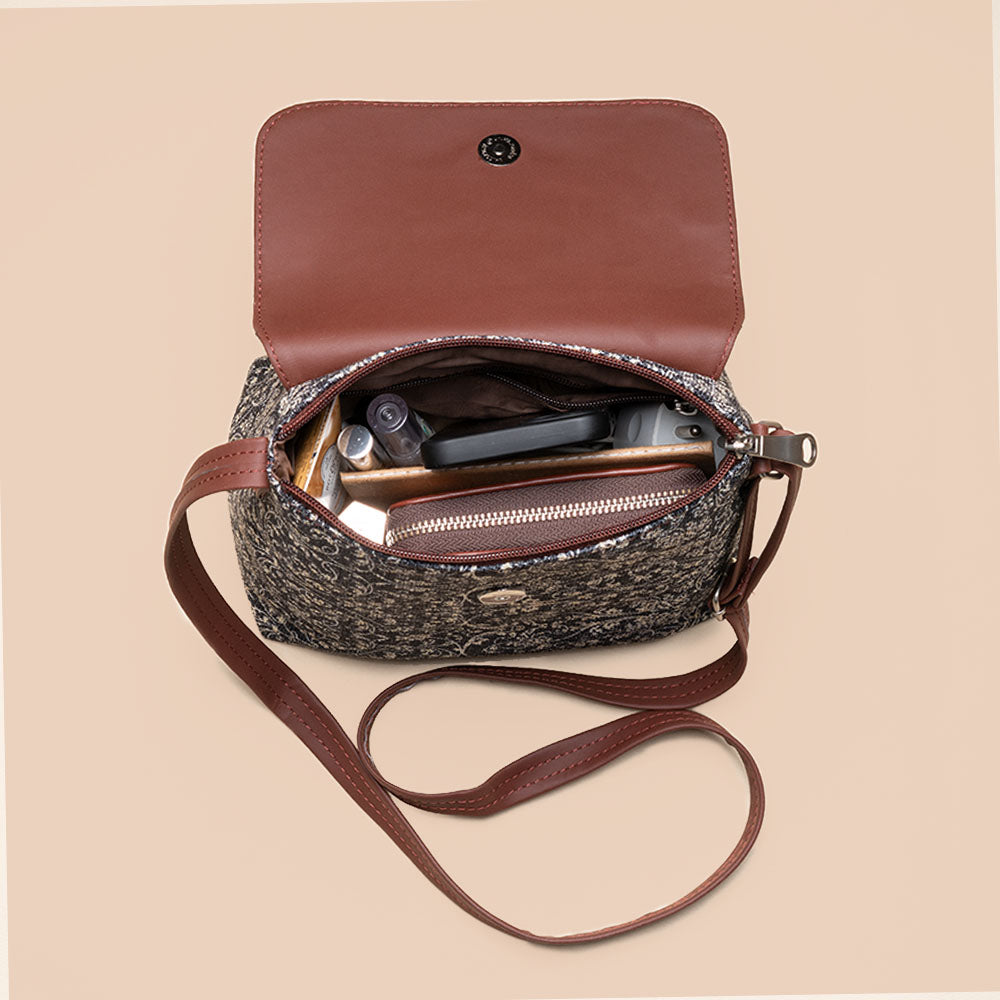 Cross Body Sling Bag With Multi Compartment For Easy Travel In Dark Br