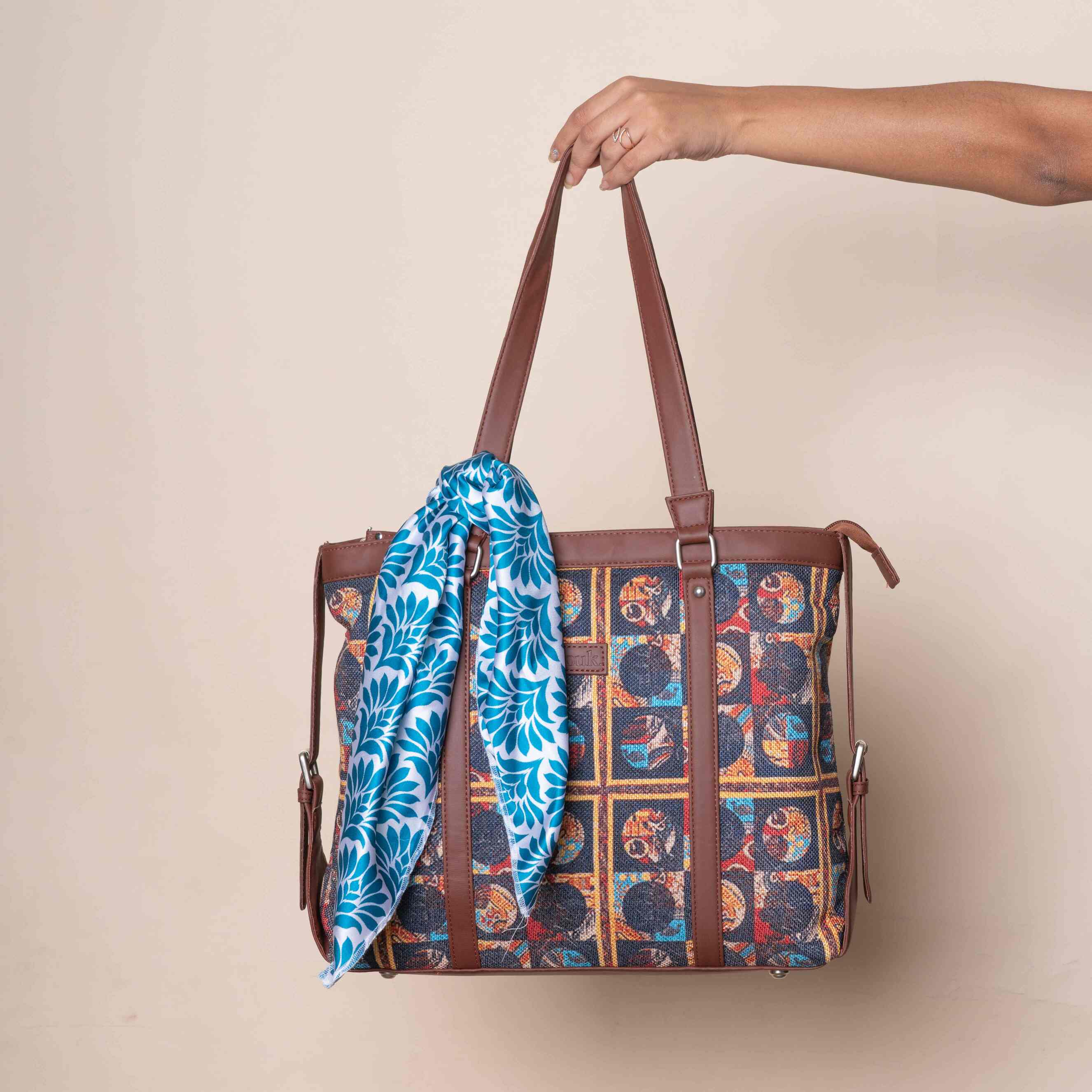 African Art and Umaid Batik - Office Bag & Square Scarves Combo