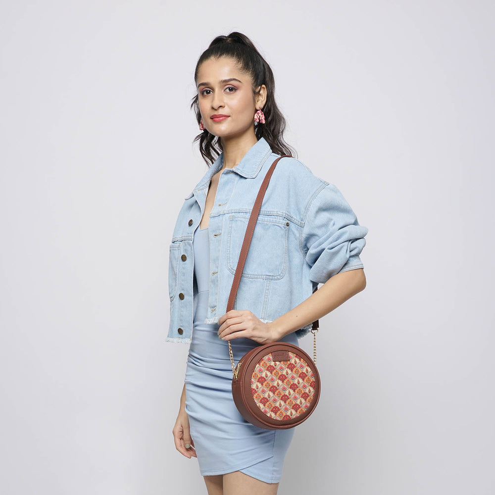 Patiala Florals Round Sling Bag