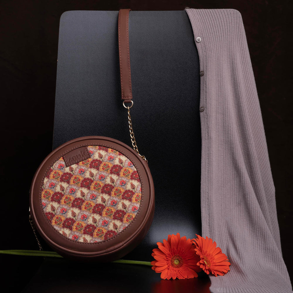 Patiala Florals Round Sling Bag