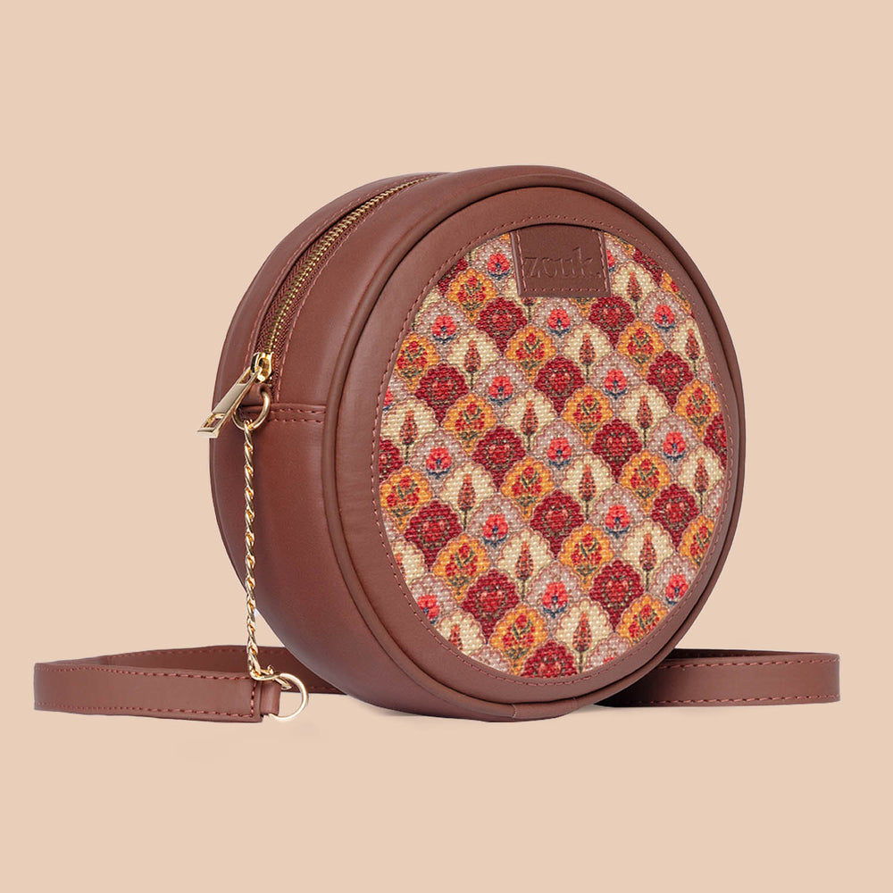 Patiala Florals Round Sling Bag