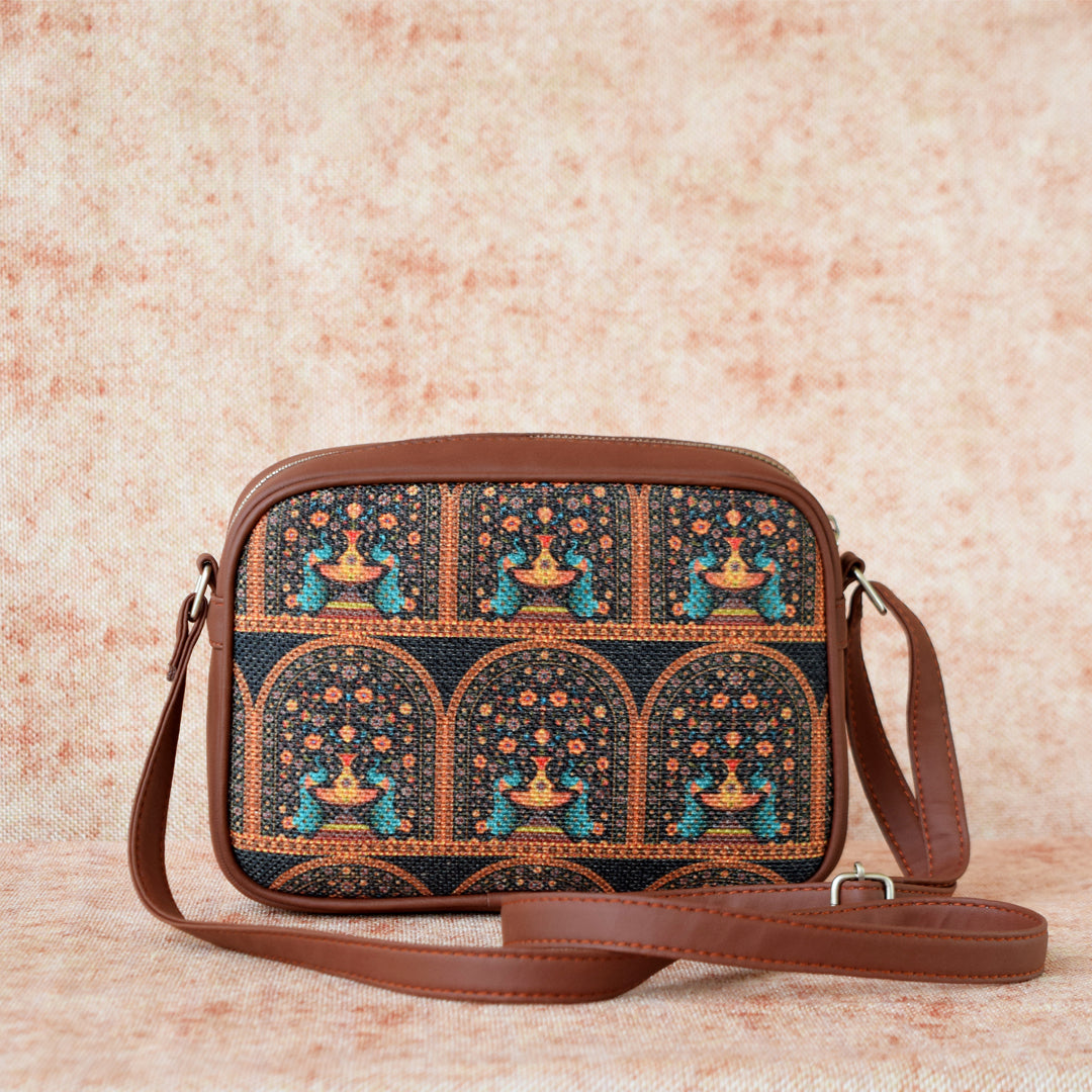 Mughal Motif and Royal Indian Peacock Motif - Office Bag & Sling Bag Combo