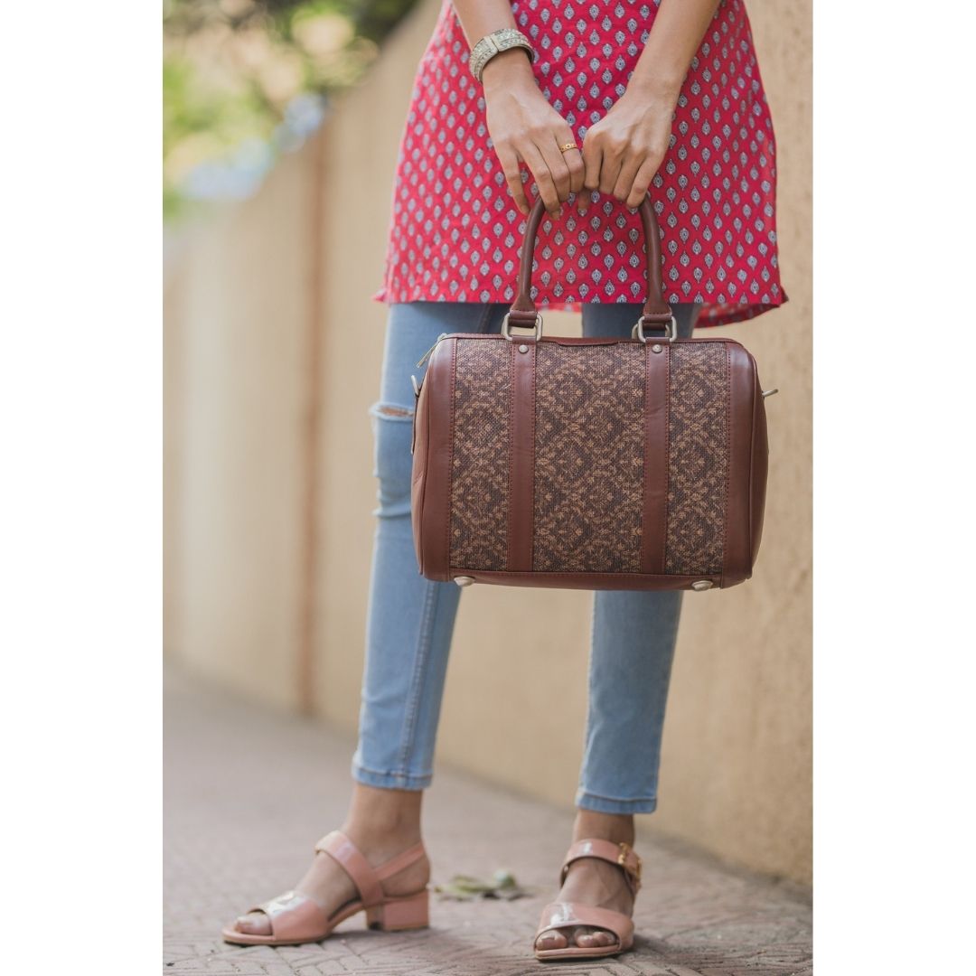 Brown Floral Motif Handbag