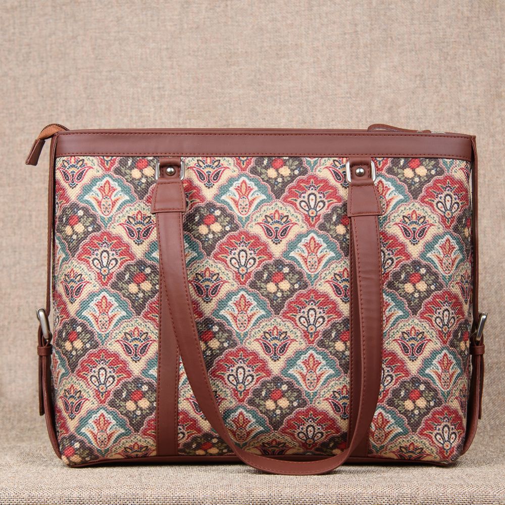 Mughal Art Multicolor and Jaipur Fresco - Office Bag & Chain Wallet Combo